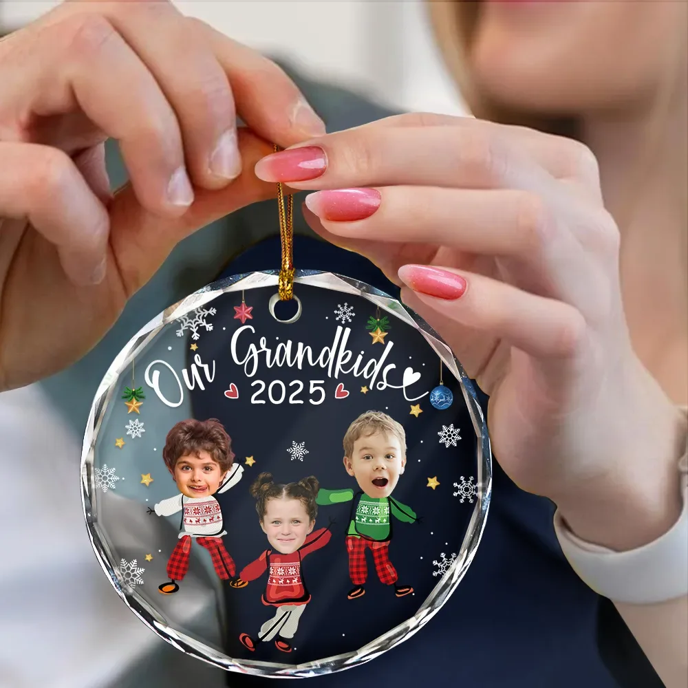 Custom Photo My Grandkids Grandparents Family - Personalized Circle Glass Ornament - Image 5