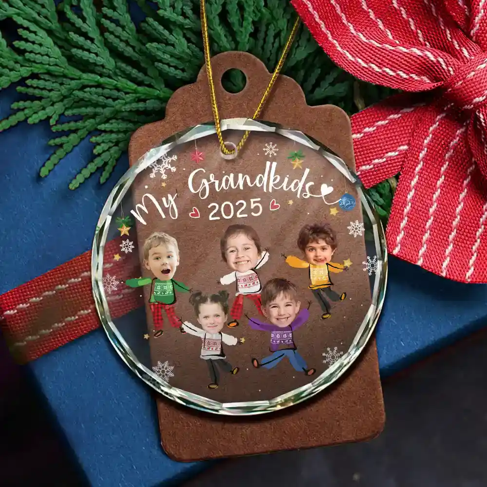 Custom Photo My Grandkids Grandparents Family - Personalized Circle Glass Ornament - Image 6
