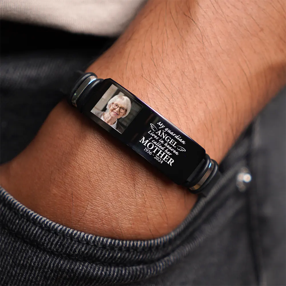 Custom Photo My Guardian Angel Lives In Heaven - Personalized Engraved Bracelet - Image 2