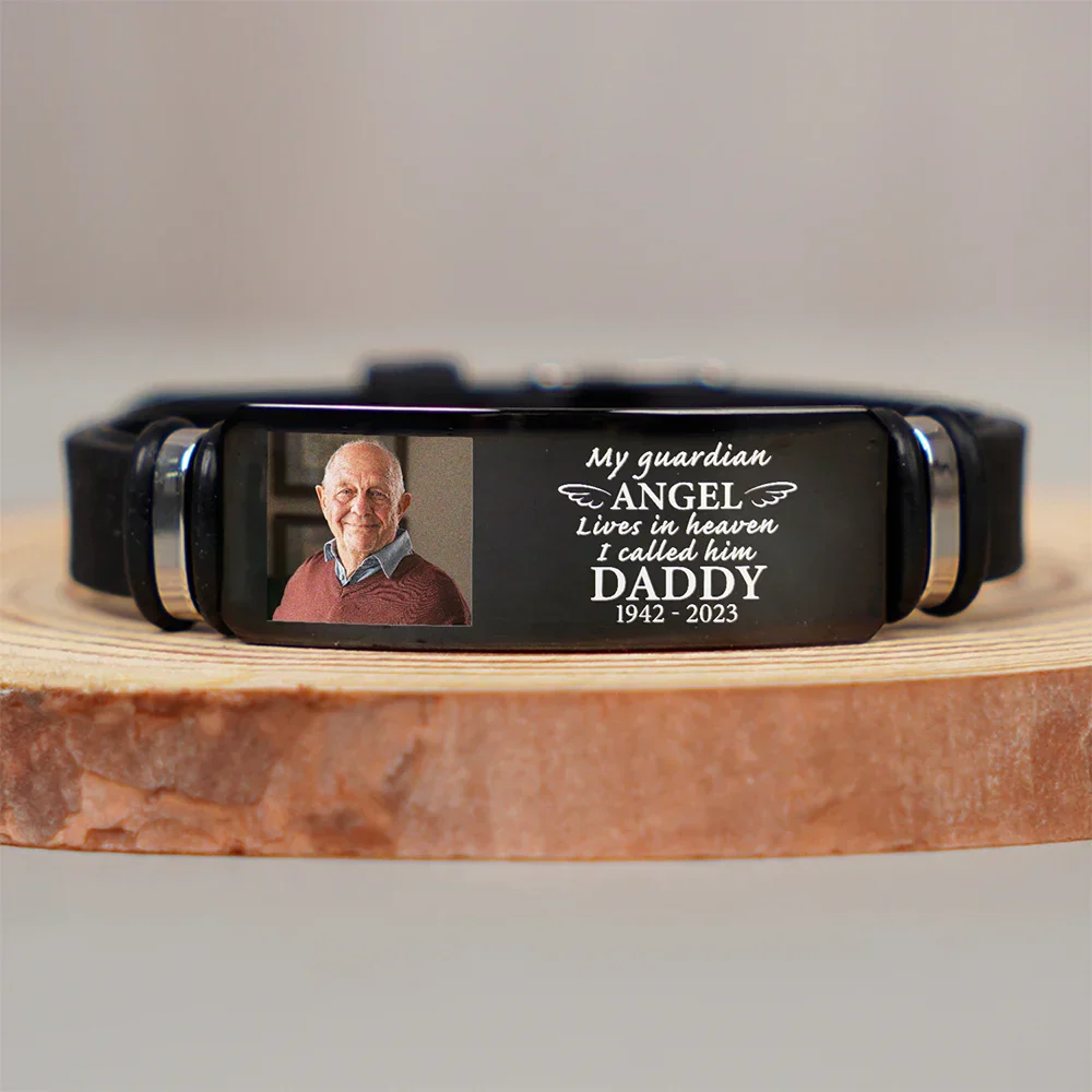 Custom Photo My Guardian Angel Lives In Heaven - Personalized Engraved Bracelet - Image 3