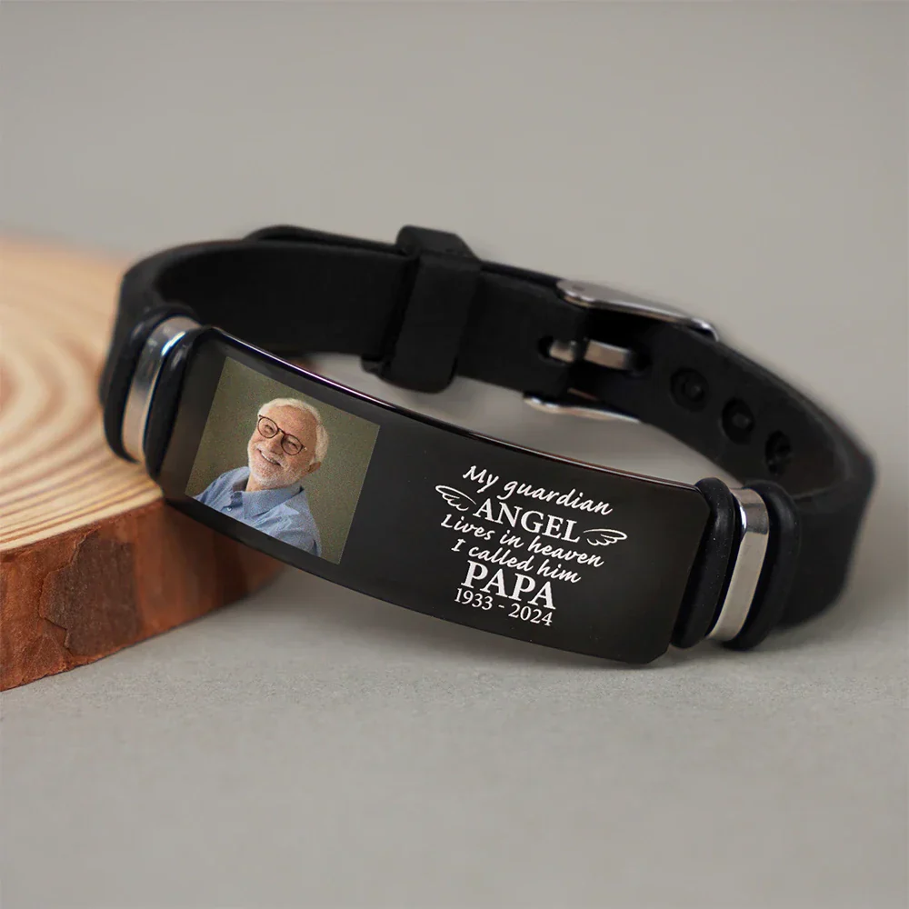 Custom Photo My Guardian Angel Lives In Heaven - Personalized Engraved Bracelet - Image 4