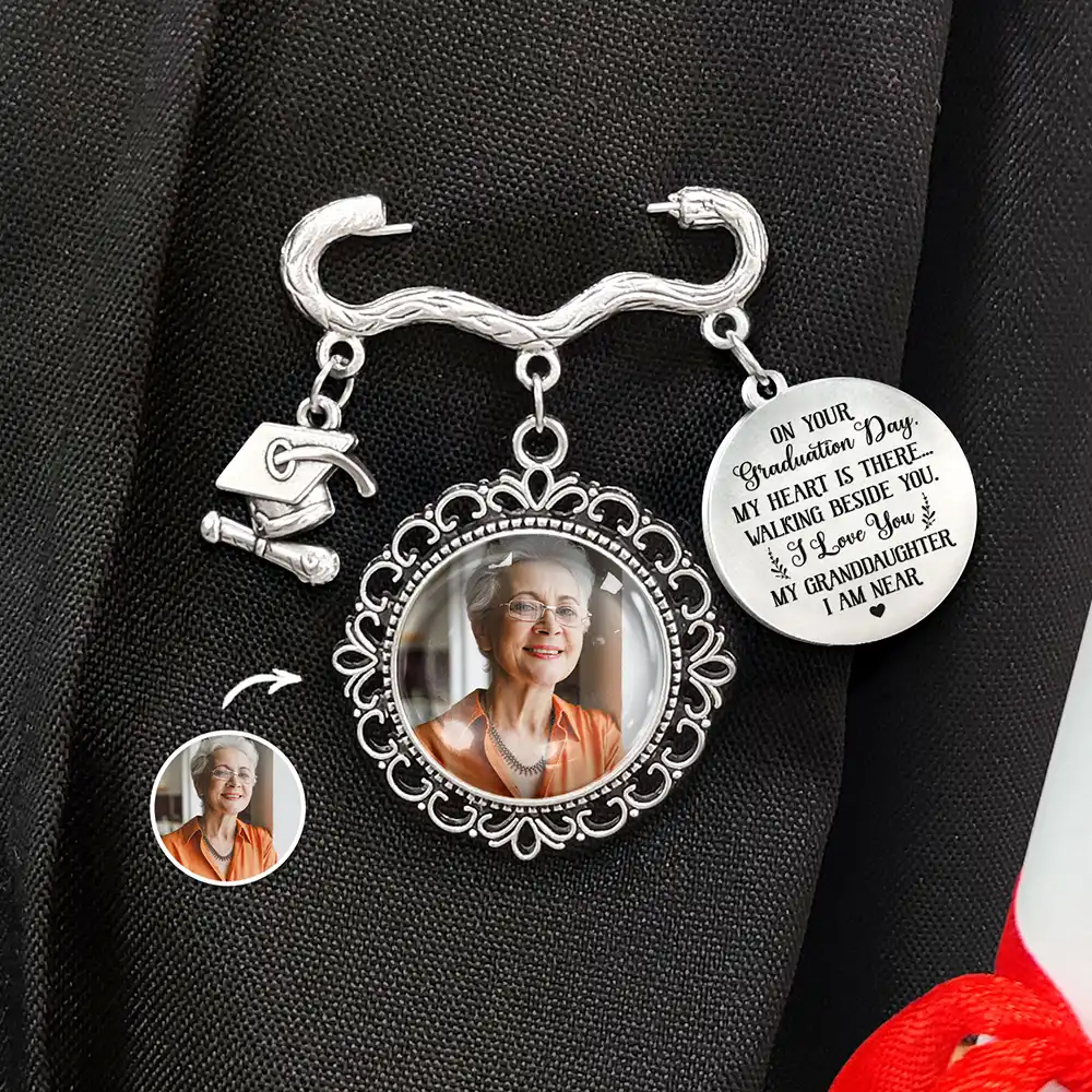 Custom Photo My Heart Is There Walking Beside You - Personalised Graduation Tassel Pin