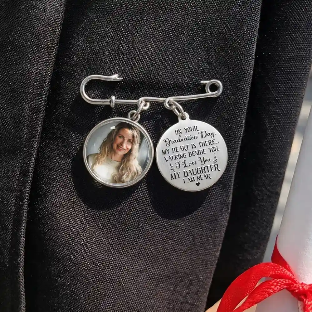 Custom Photo My Heart Is There Walking Beside You - Personalised Graduation Tassel Pin - Image 2