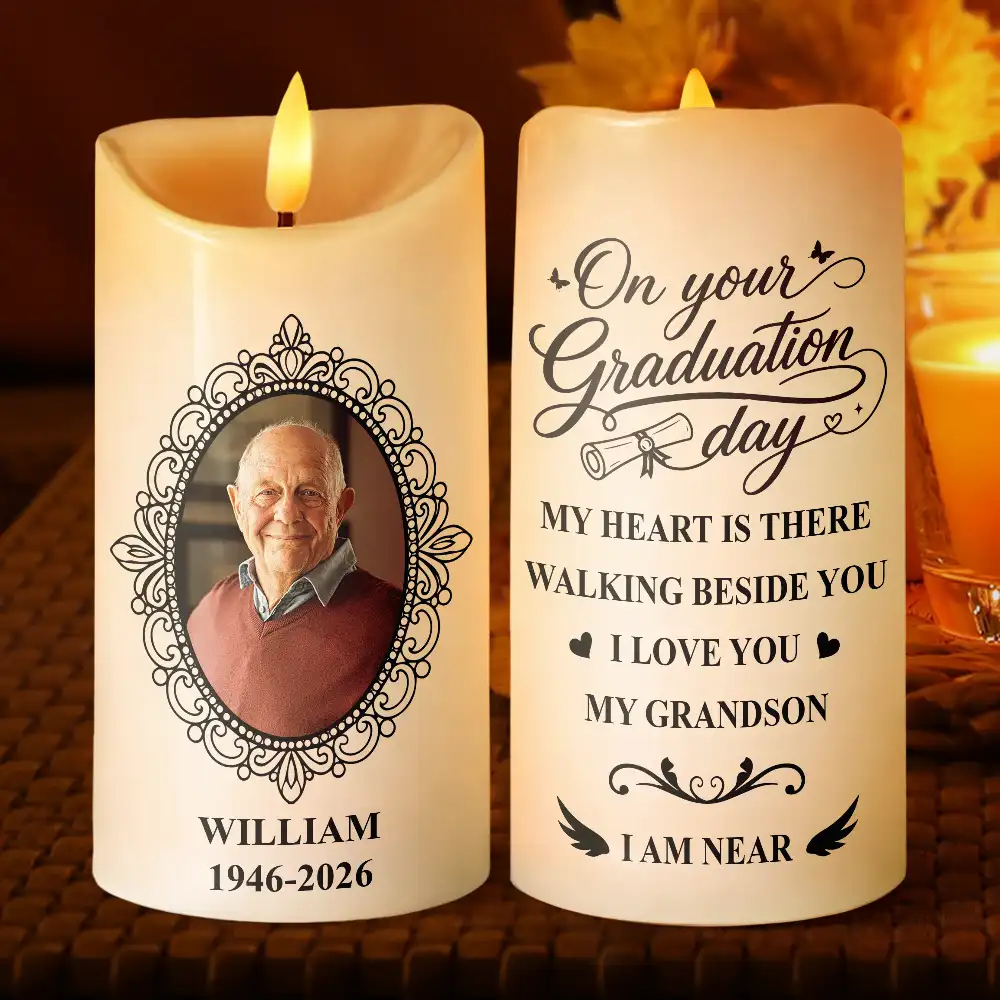 Custom Photo My Heart Is There Walking Beside You - Personalized Flameless LED Candle - Image 2