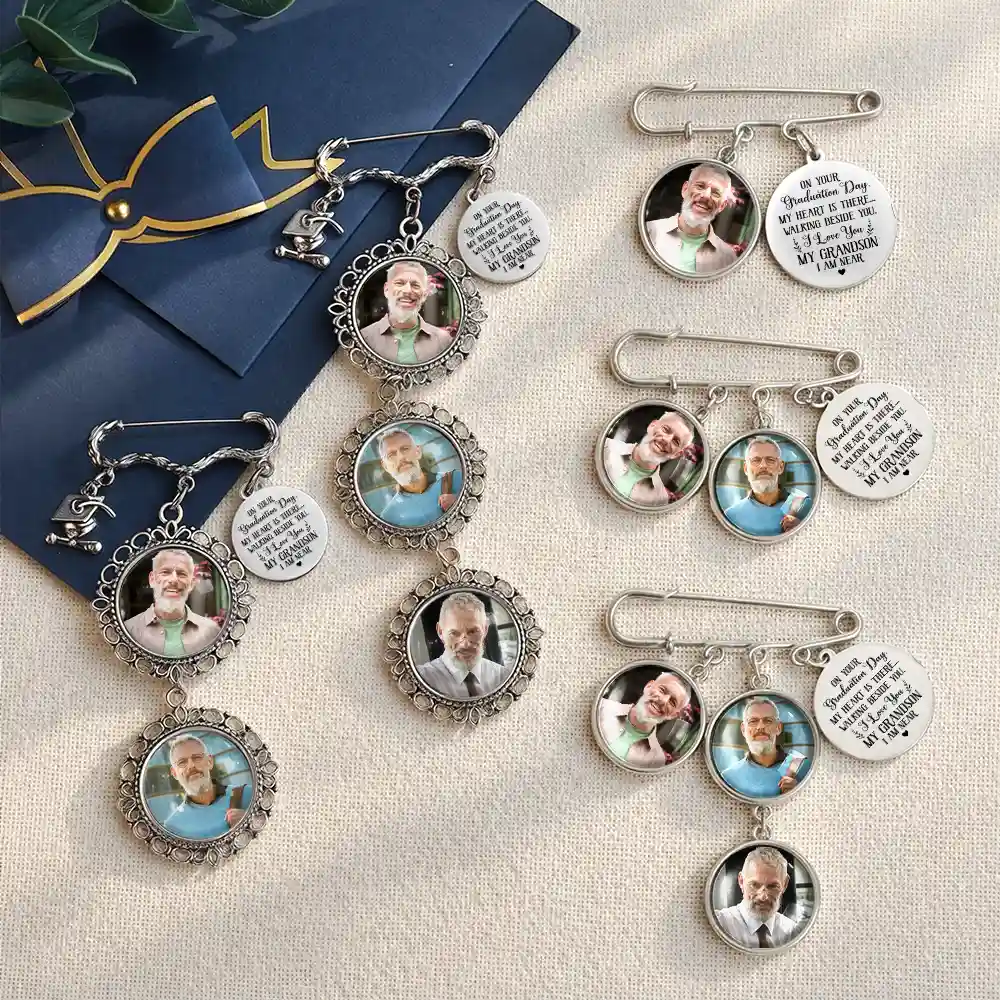 Custom Photo My Heart Is There Walking Beside You - Personalized Graduation Tassel Pin - Image 4