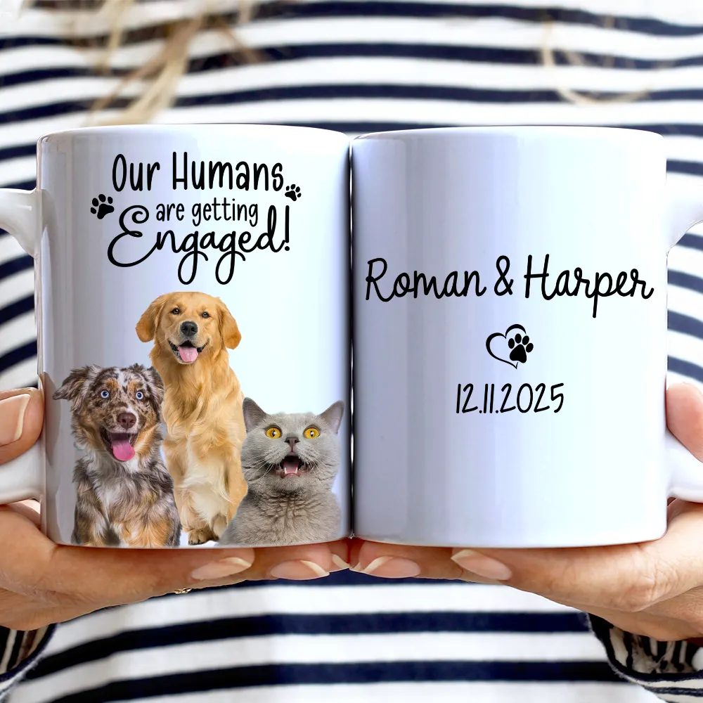 Custom Photo My Humans Are Getting Engaged Married - Personalized White Edge-to-Edge Mug - Image 3