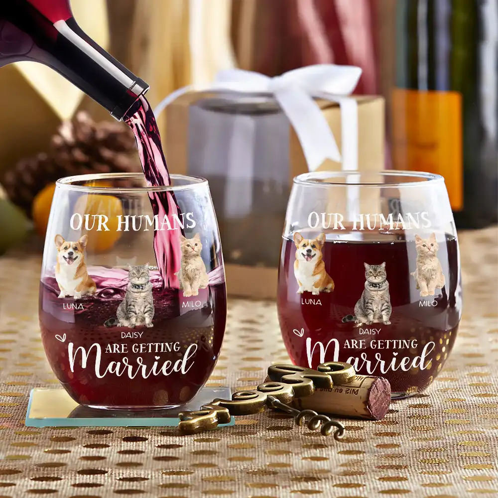 Custom Photo My Humans Are Getting Married - Personalized Stemless Wine Glass - Image 4