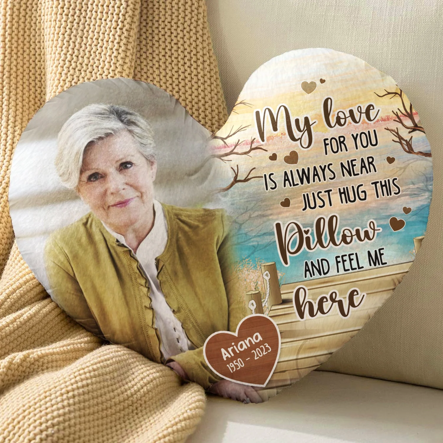 Custom Photo My Love For You Is Always Near - Memorial Gift - Personalized Heart Shaped Pillow - Image 4