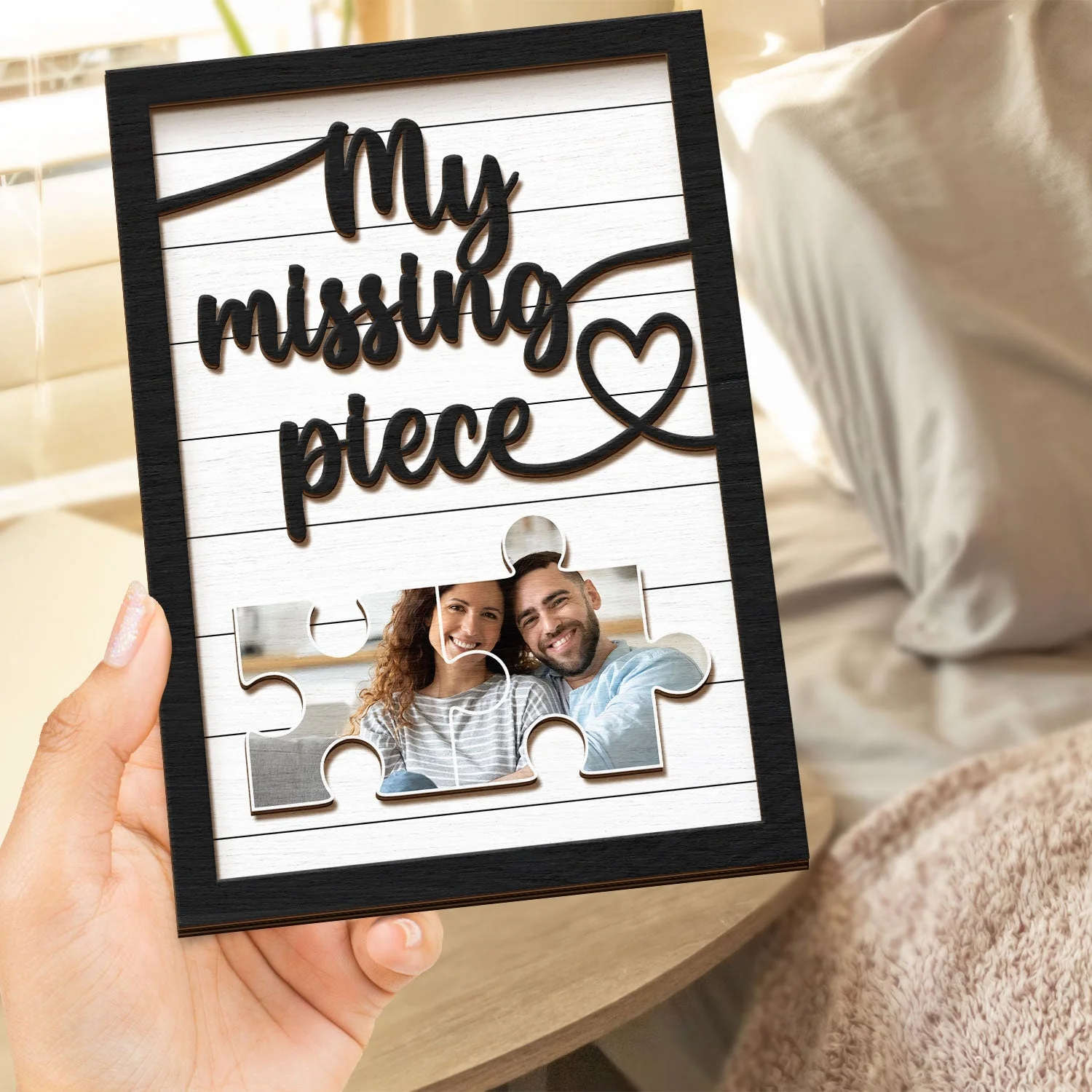 Custom Photo My Missing Piece - Gift For Old Couples, Husband, Wife - Personalized 2-Layered Wooden Plaque With Stand - Image 4