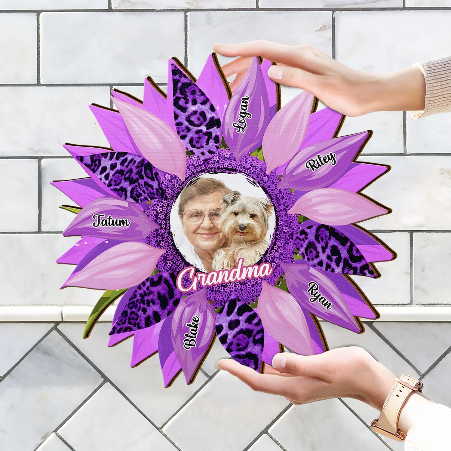 Custom Photo Nana, Mom, Auntie Family Sunflower - Birthday, Loving Gift For Mother, Grandma, Grandmother - Personalized Custom Shaped Wood Sign - Image 4