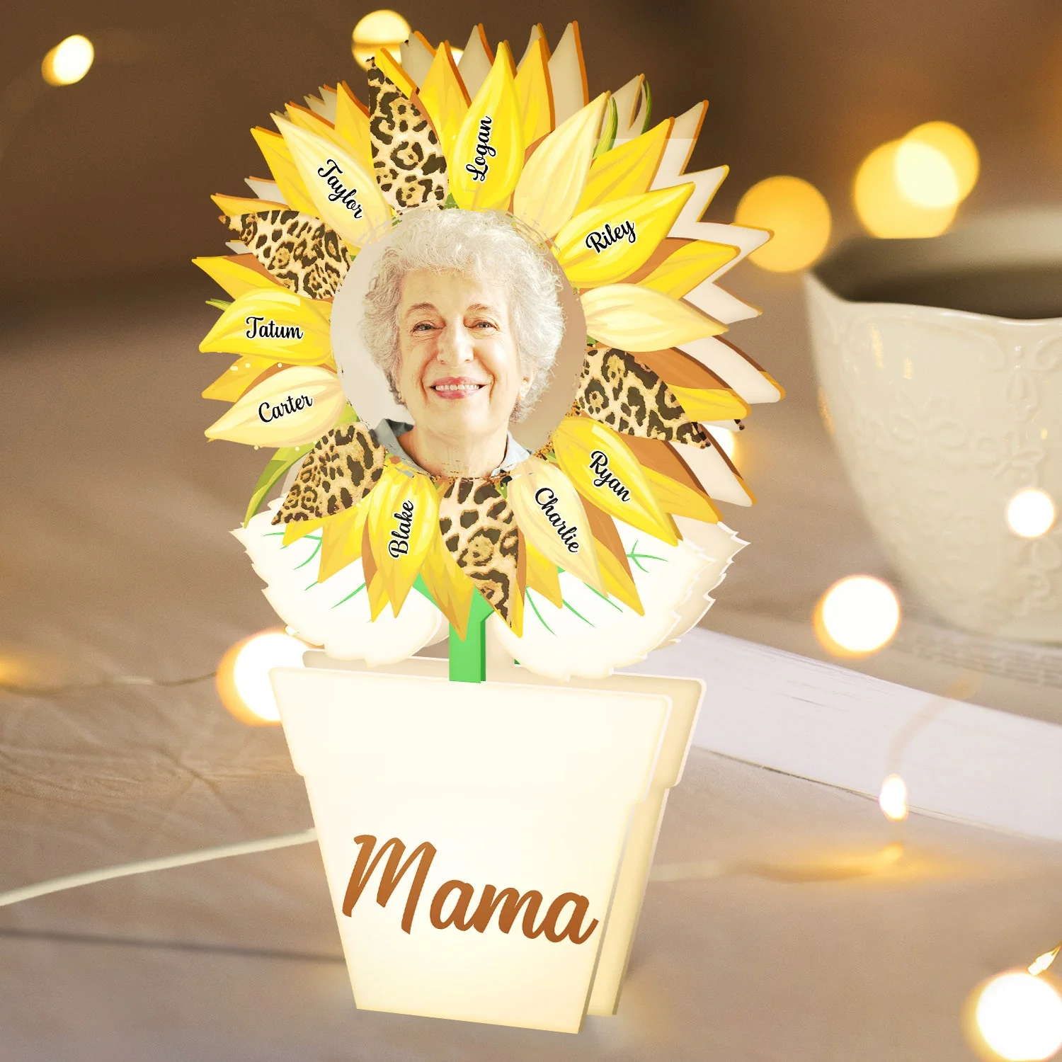 Custom Photo Nana, Mom, Auntie Sunflower - Birthday, Loving Gift For Mother, Grandma, Grandmother - Personalized Custom Shaped Photo Light Box - Image 4