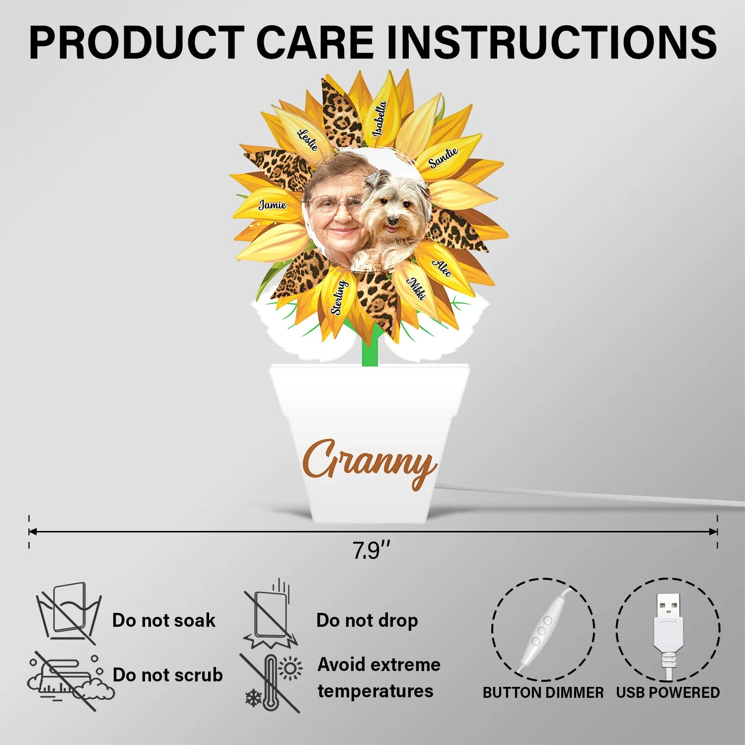 Custom Photo Nana, Mom, Auntie Sunflower - Birthday, Loving Gift For Mother, Grandma, Grandmother - Personalized Custom Shaped Photo Light Box - Image 6