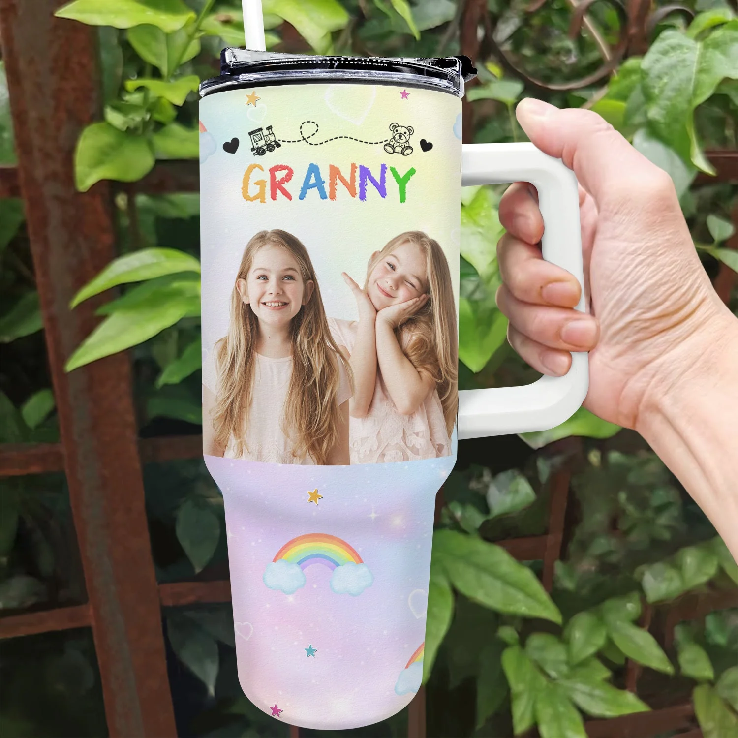 Custom Photo Nana Papa Mommy Daddy - Birthday, Loving Gift For Mother, Father, Grandma, Grandpa - Personalized 40oz Tumbler With Straw - Image 3