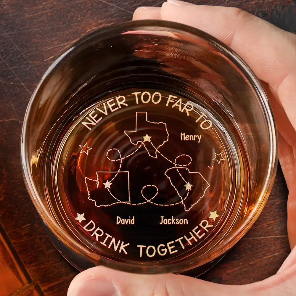 Custom Photo Never Too Far To Drink Together - Personalized Engraved Whiskey Glass - Image 3