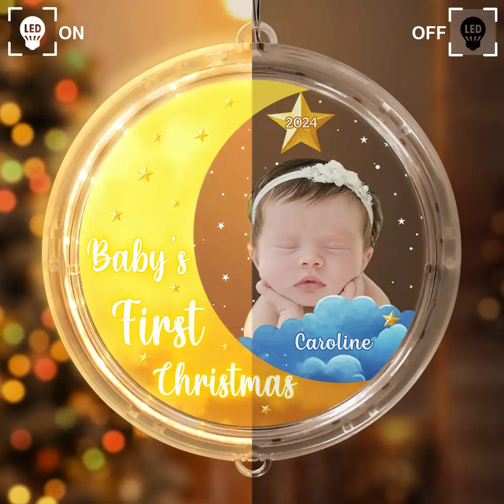 Custom Photo New Baby's First Christmas - Personalized LED Pendant Light - Image 3