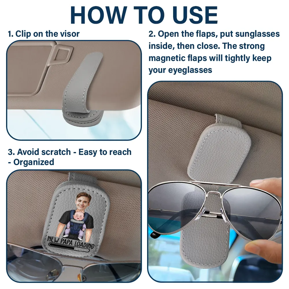 Custom Photo New Dad And Grandpa Loading - Personalized Sunglasses Holder For Car Visor - Image 5