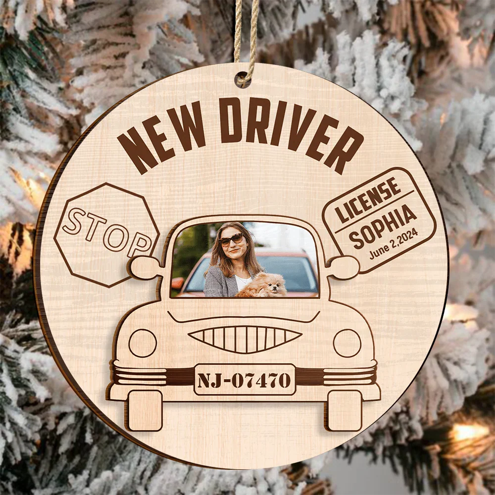 Custom Photo New Driver Christmas - Personalized 2-Layered Wooden Ornament - Image 3