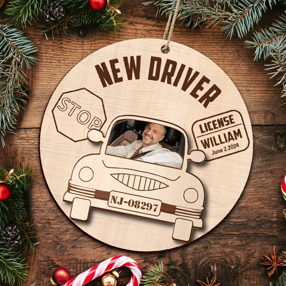 Custom Photo New Driver Christmas - Personalized 2-Layered Wooden Ornament - Image 5