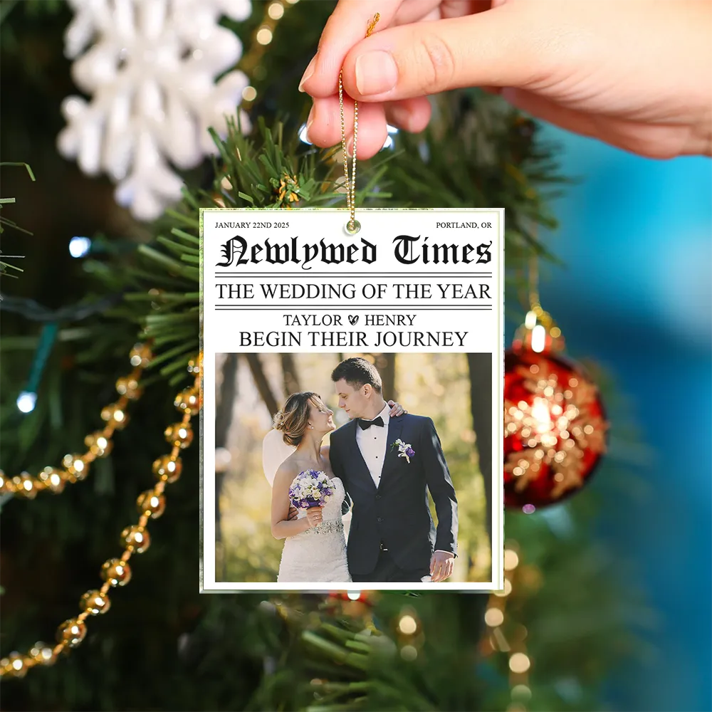 Custom Photo Newlywed Times The Wedding Of The Year - Personalized Custom Shaped Acrylic Ornament - Image 4