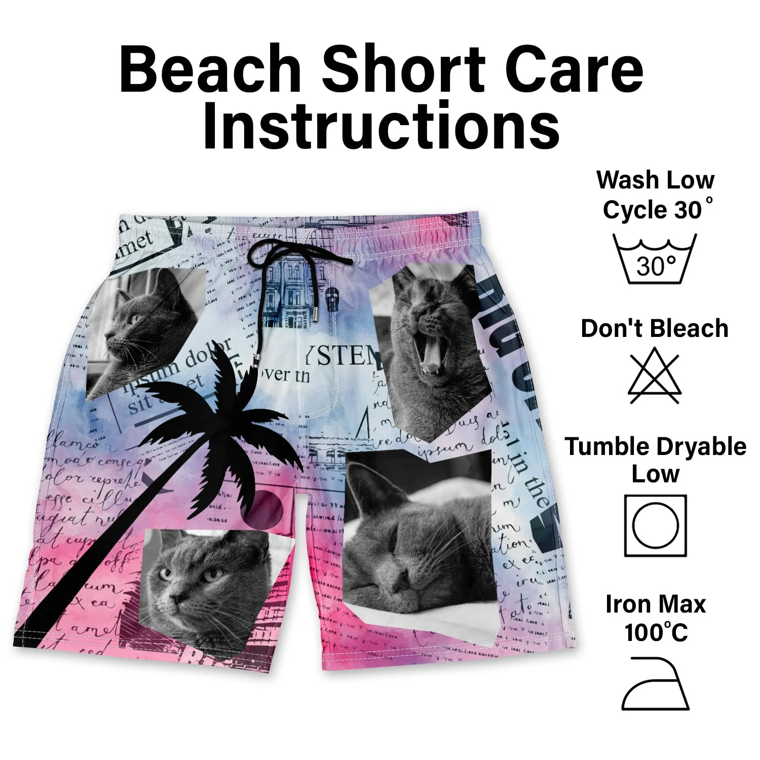 Custom Photo Newspaper Funny Family Pet Face - Gift For Men, Dog And Cat Lovers - Personalized Unisex Beach Shorts - Image 6