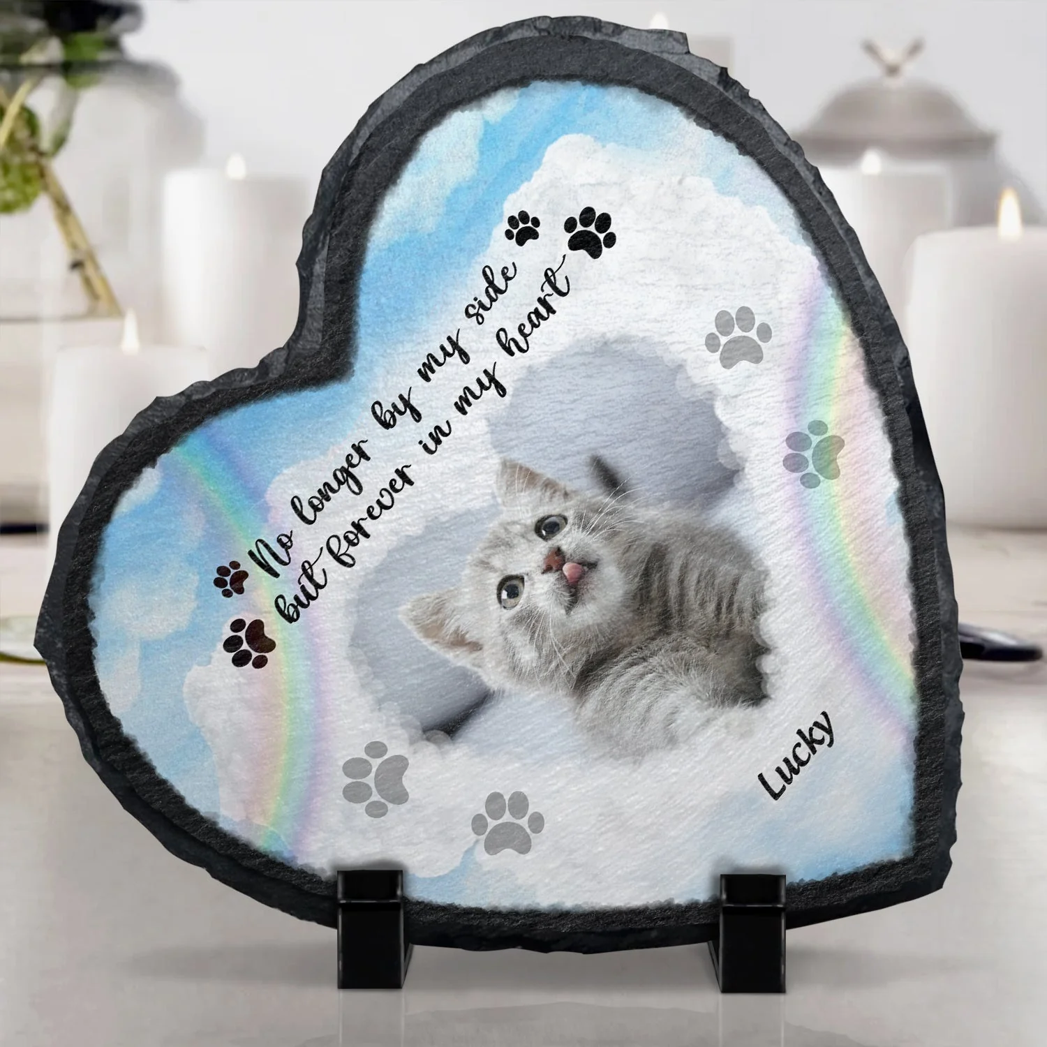 Custom Photo No Longer By My Side Forever In Our Heart - Dog Cat Pet Memorial Gift - Personalized Heart Memorial Garden Stone - Image 4