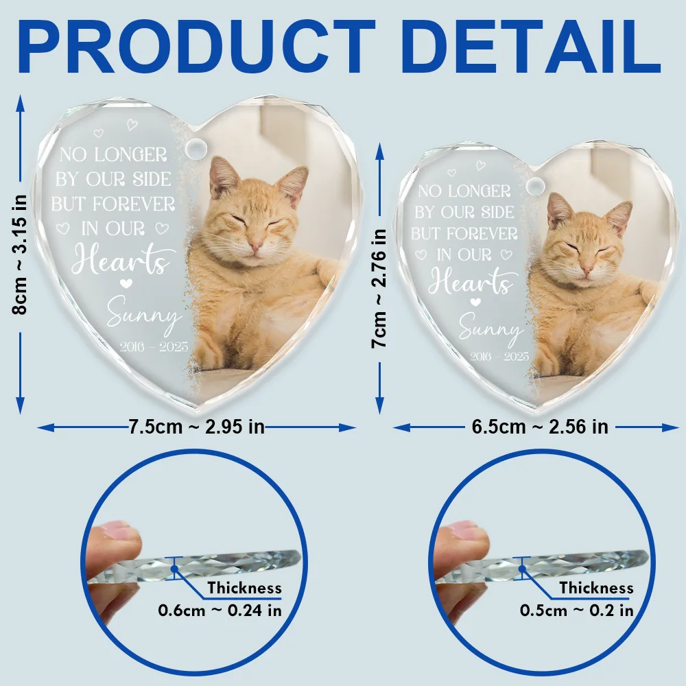 Custom Photo No Longer By My Side Pet Loss - Personalized Heart Shaped Glass Ornament - Image 5