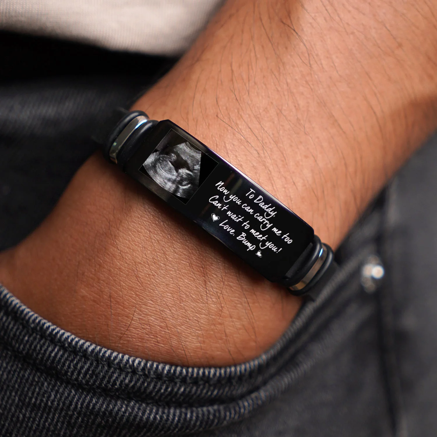 Custom Photo Now You Can Carry Me Too - Gift For Dad, Father, New Parents - Personalized Engraved Bracelet - Image 2