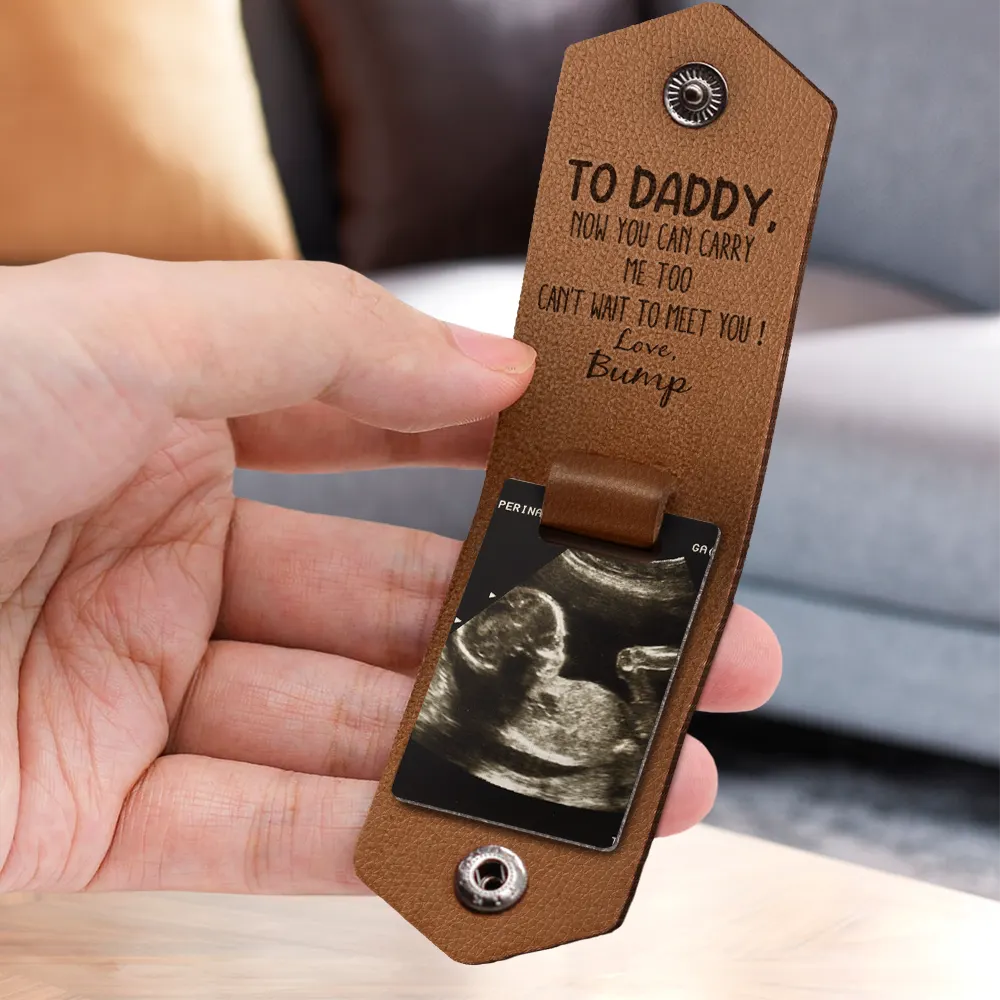 Custom Photo Now You Can Carry Me Too - Gift For Dad, Father, New Parents - Personalized Leather Photo Keychain - Image 3