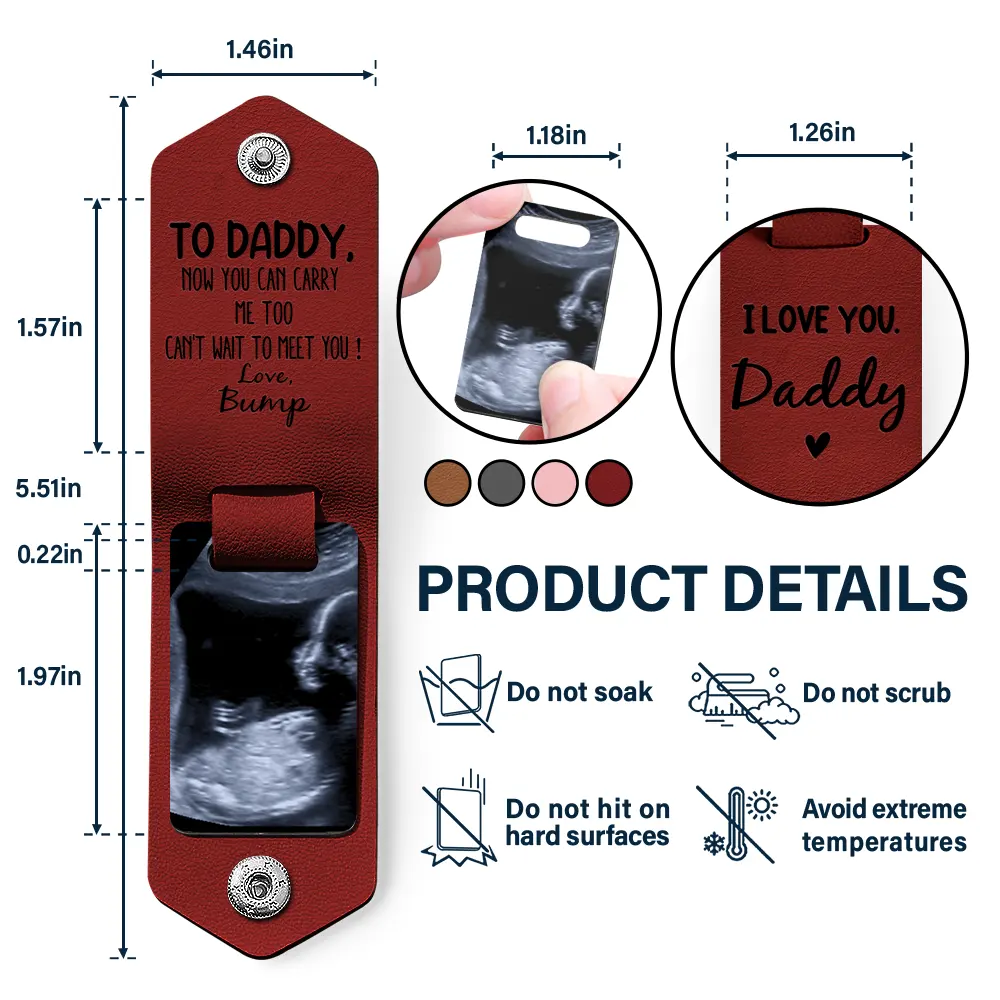 Custom Photo Now You Can Carry Me Too - Gift For Dad, Father, New Parents - Personalized Leather Photo Keychain - Image 4
