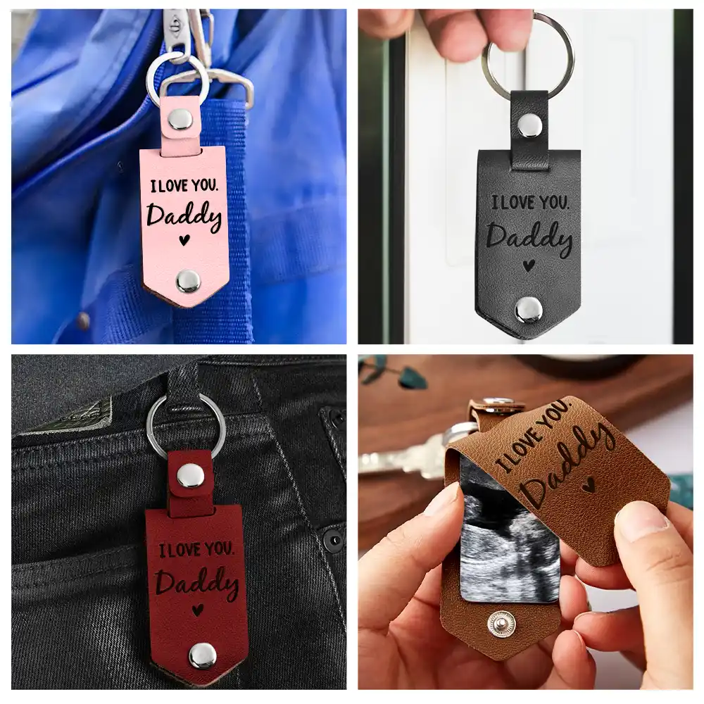 Custom Photo Now You Can Carry Me Too - Gift For Dad, Father, New Parents - Personalized Leather Photo Keychain - Image 5
