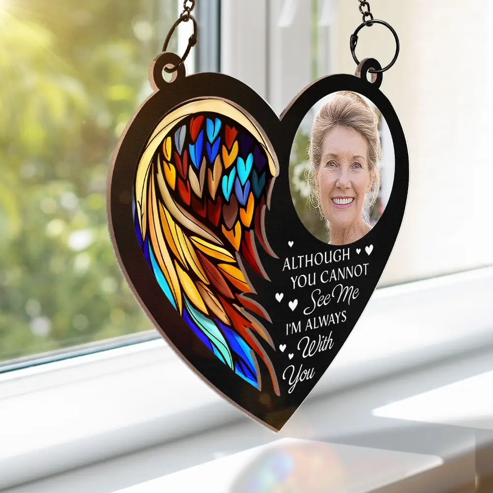 Custom Photo On Angel Wings You Were Taken Away - Personalized Window Hanging Suncatcher Ornament - Image 3