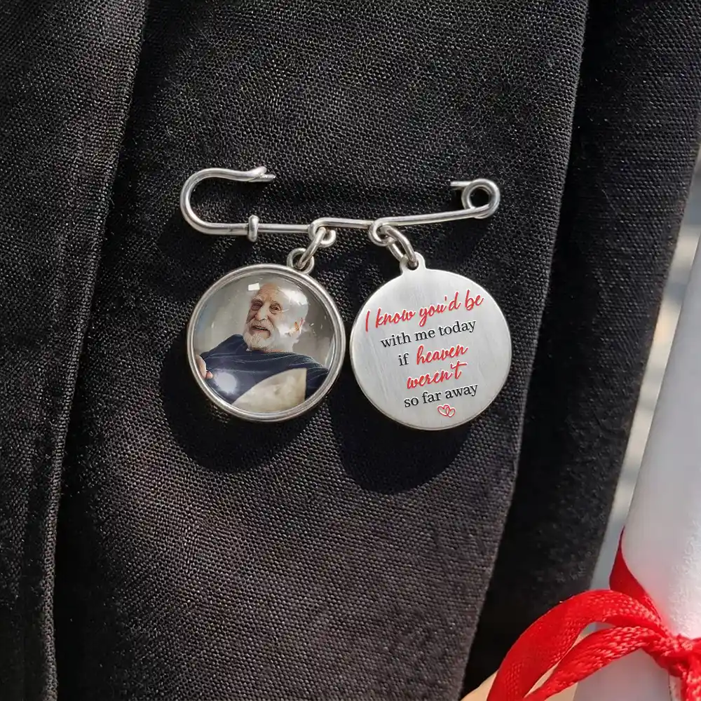 Custom Photo On Your Wedding Day Know That My Heart Is There - Personalized Graduation Lapel Pin - Image 2