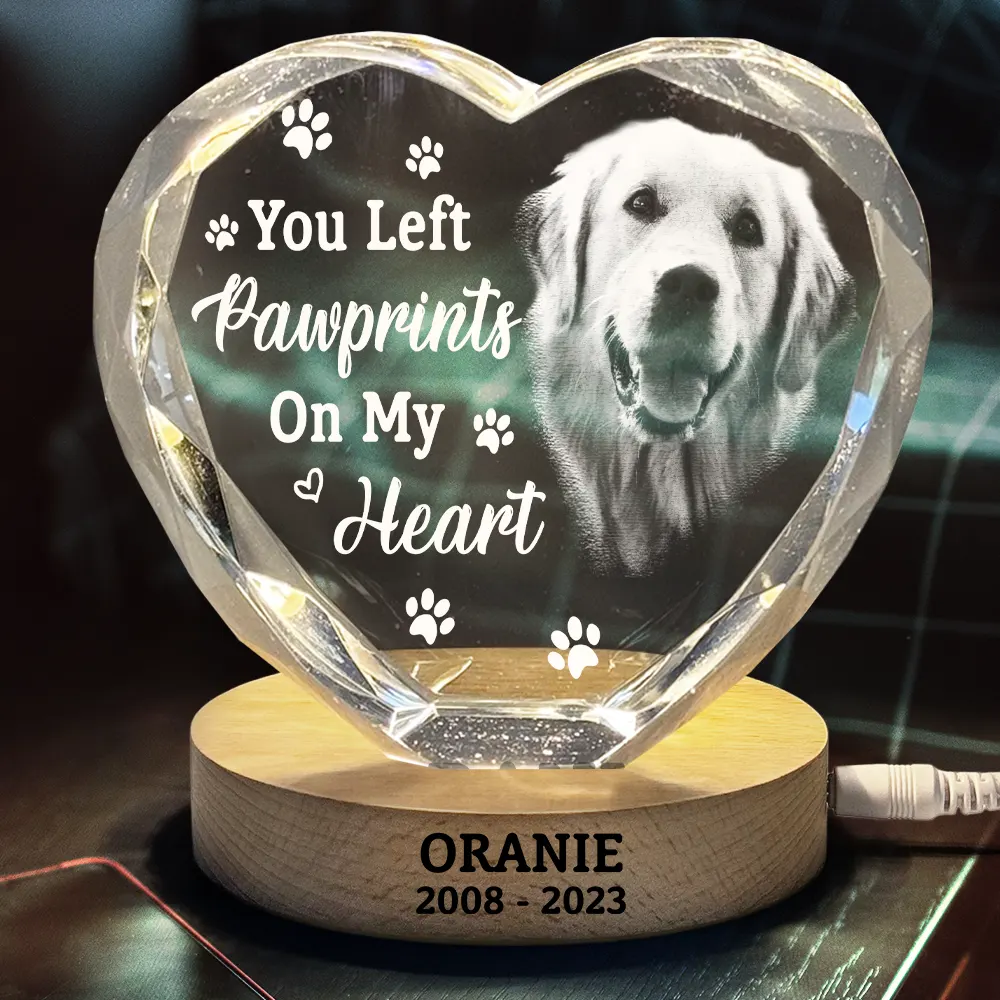 Custom Photo Once By My Side Forever In My Heart Memorial Dog Cat - Personalized Crystal Heart Shaped Lamp - Image 4