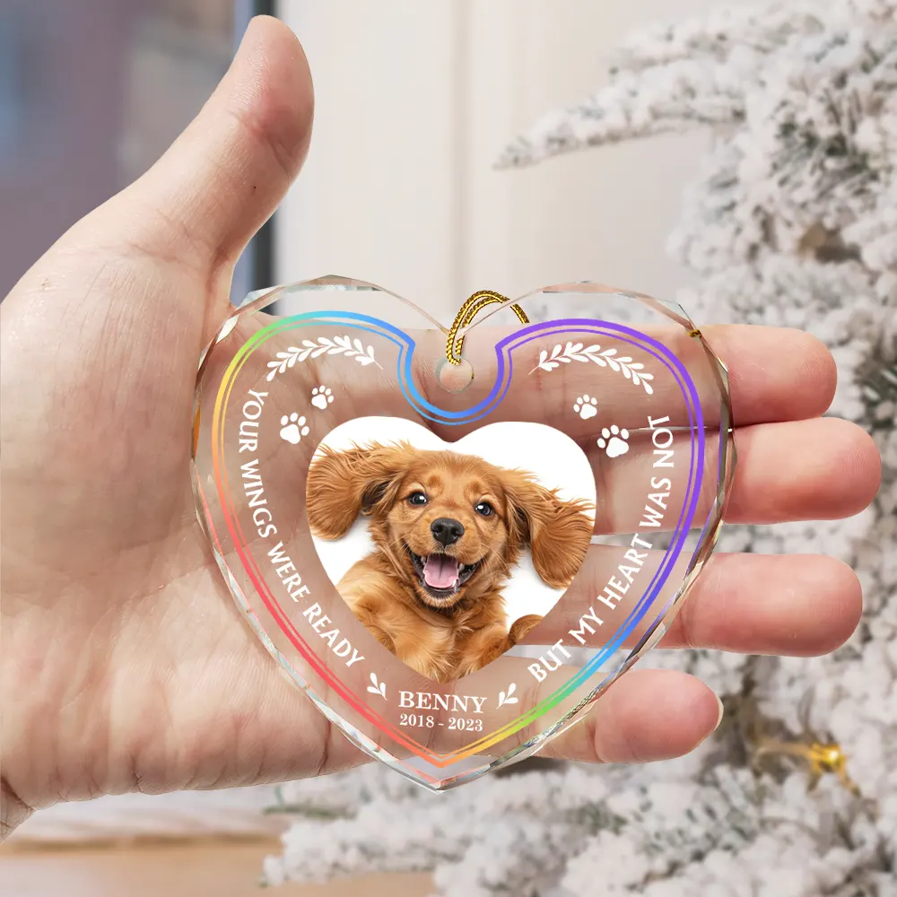Custom Photo Once By My Side Forever In My Heart Memorial - Personalized Heart Shaped Glass Ornament - Image 3