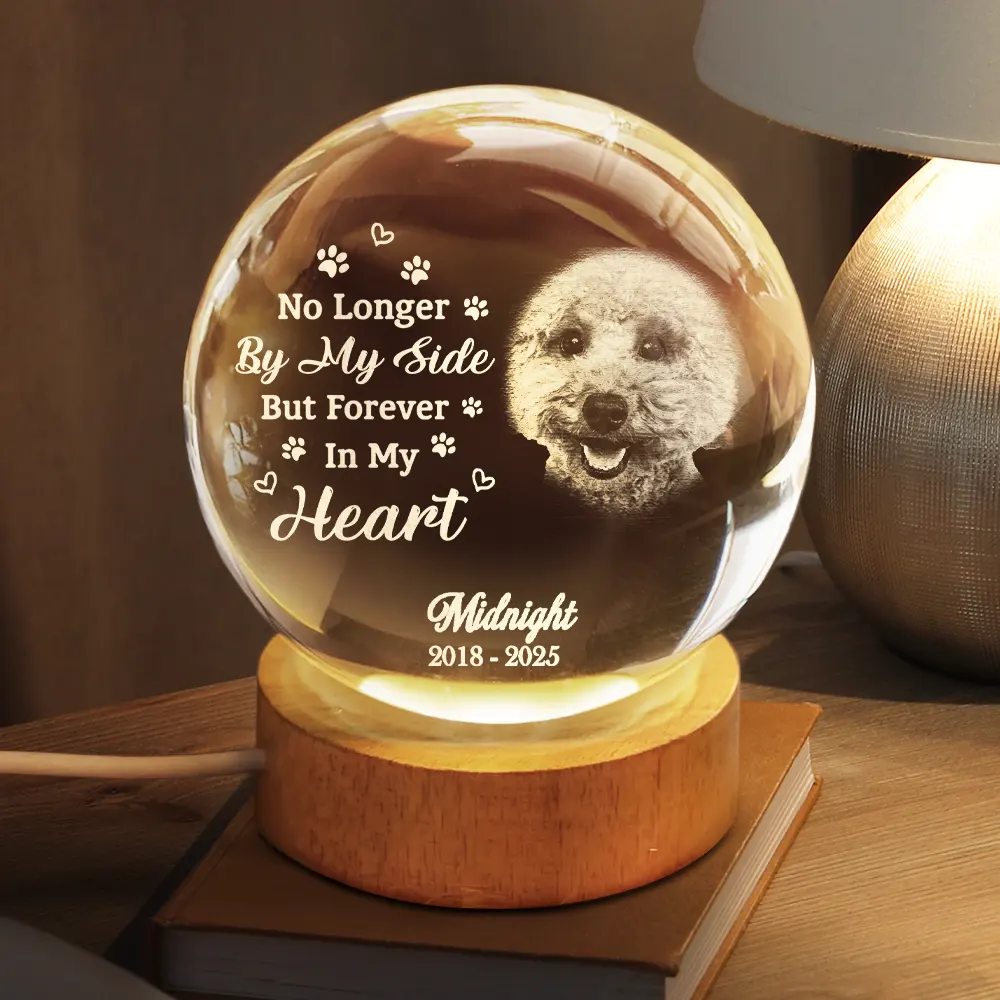 Custom Photo Once By My Side Forever In My Heart - Personalized Crystal Globe Lamp - Image 3