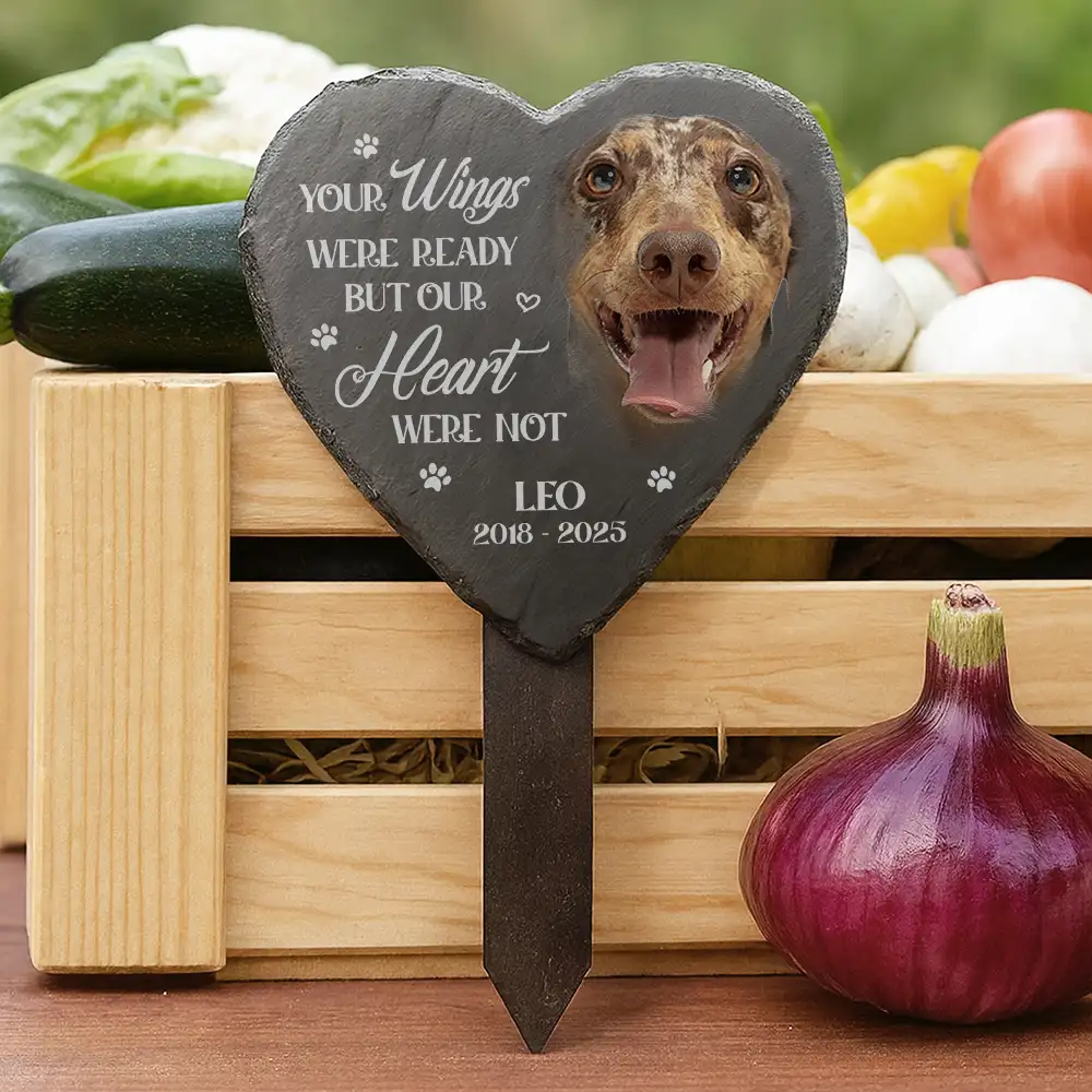 Custom Photo Once By My Side Forever In My Heart - Personalized Heart Slate Garden Stake - Image 5