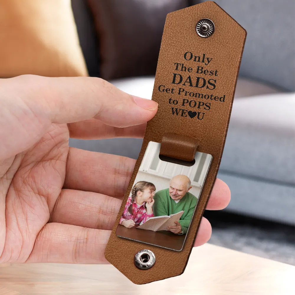 Custom Photo Only The Best Dad - Gift For Grandpa - Personalized Leather Photo Keychain - Image 3