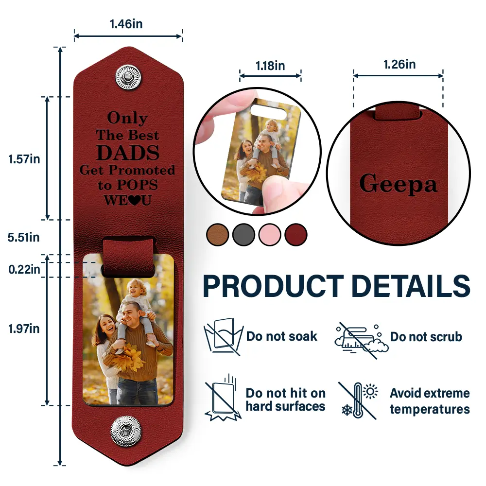 Custom Photo Only The Best Dad - Gift For Grandpa - Personalized Leather Photo Keychain - Image 4