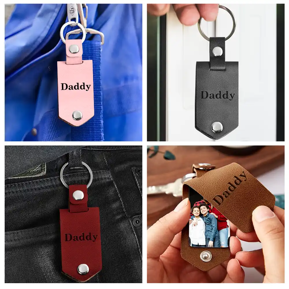 Custom Photo Only The Best Dad - Gift For Grandpa - Personalized Leather Photo Keychain - Image 5