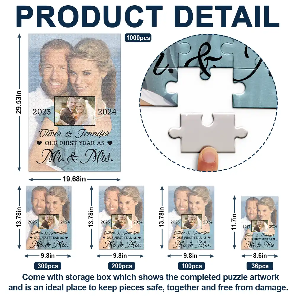 Custom Photo Our First Anniversary As Mr. & Mrs. - Personalized Jigsaw Puzzle - Image 5