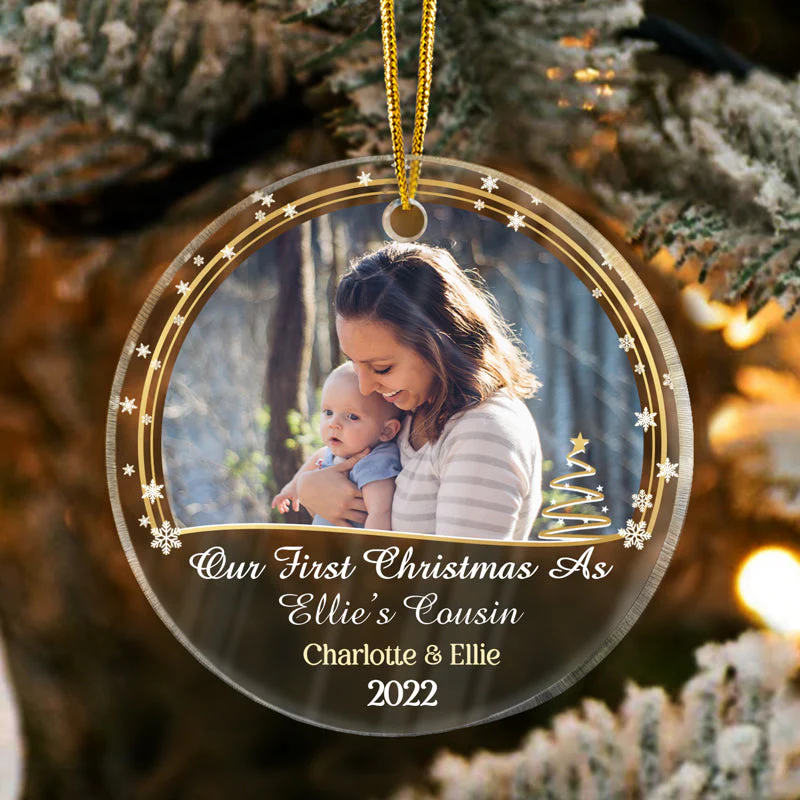 Custom Photo Our First Christmas As Family - Christmas Gift For Family And Couple - Personalized Custom Circle Acrylic Ornament - Image 3
