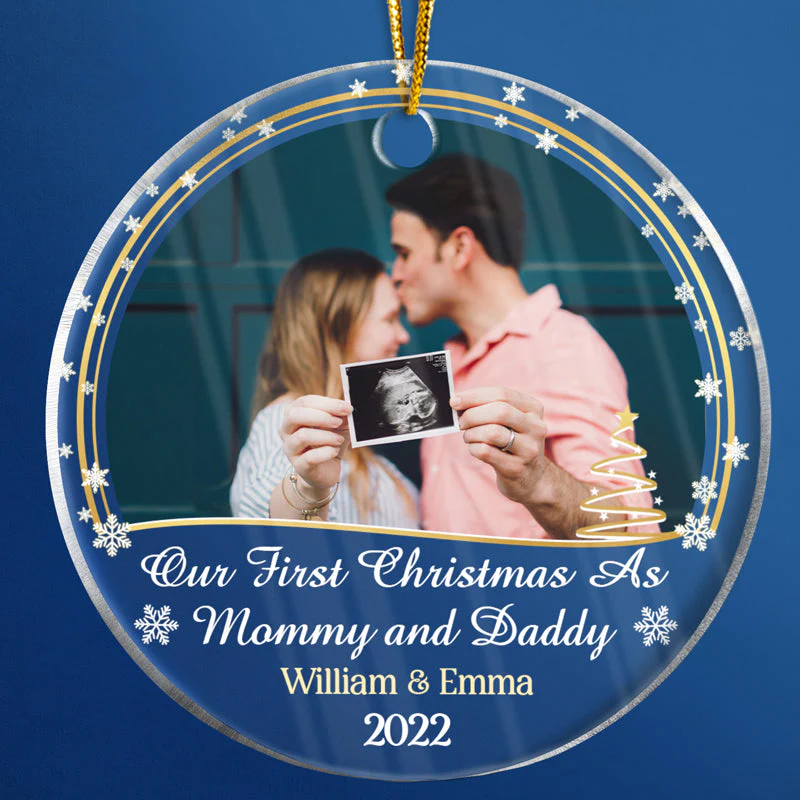 Custom Photo Our First Christmas As Family - Christmas Gift For Family And Couple - Personalized Custom Circle Acrylic Ornament - Image 4