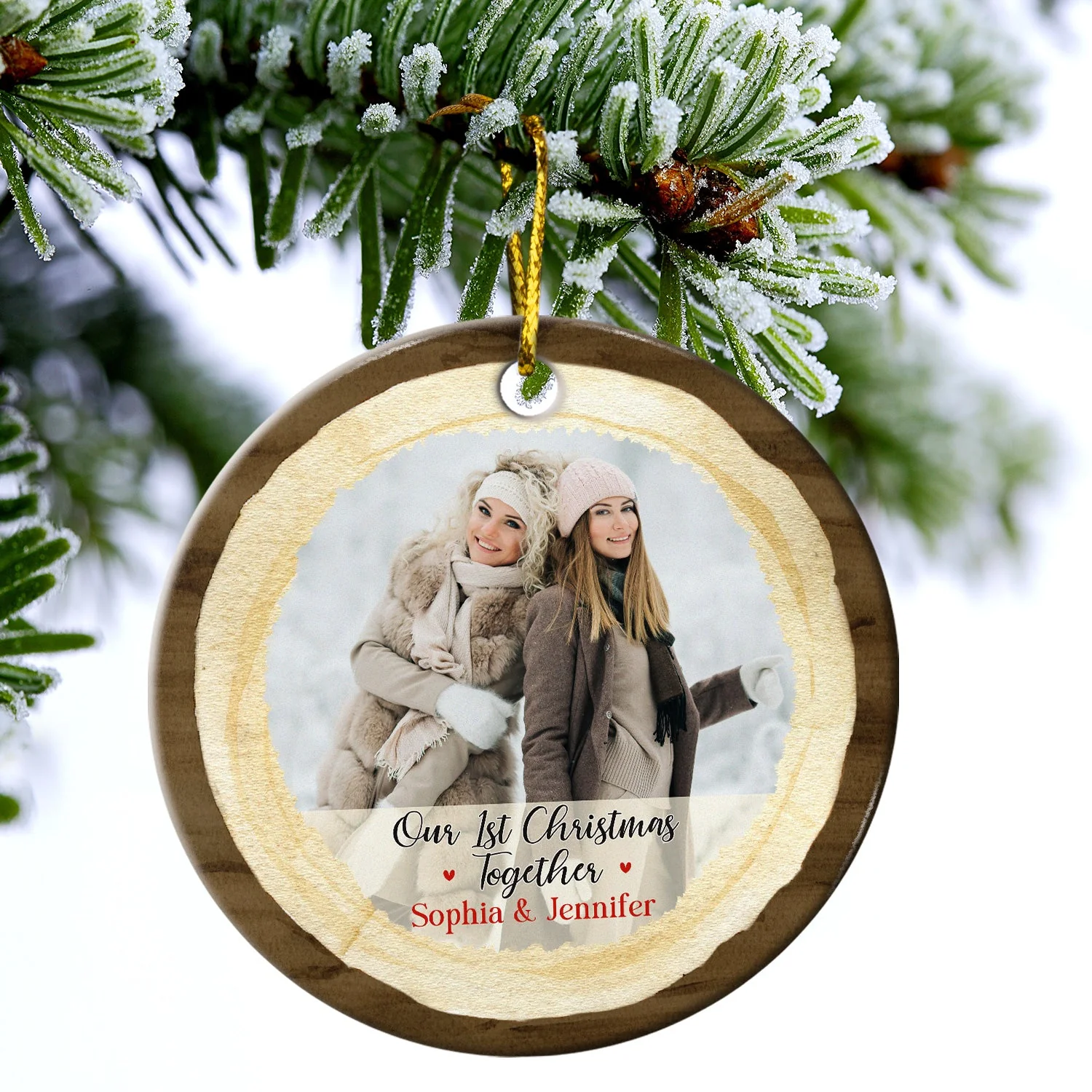 Custom Photo Our First Christmas As Mr & Mrs - Christmas Gift For Wedding Married Couples - Personalized Custom Circle Ceramic Ornament - Image 3