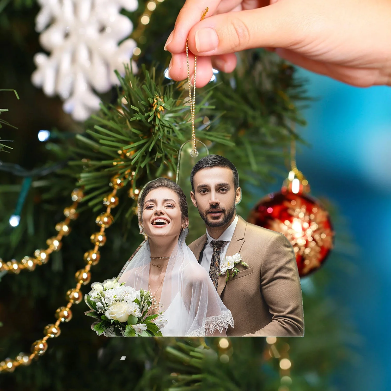 Custom Photo Our First Christmas Married - Gift For Couple, Bride, Groom, Engaged People - Personalized Acrylic Photo Ornament - Image 5