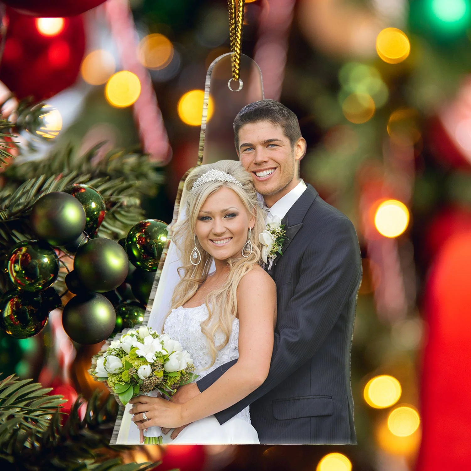 Custom Photo Our First Christmas Married - Gift For Couple, Bride, Groom, Engaged People - Personalized Acrylic Photo Ornament - Image 6