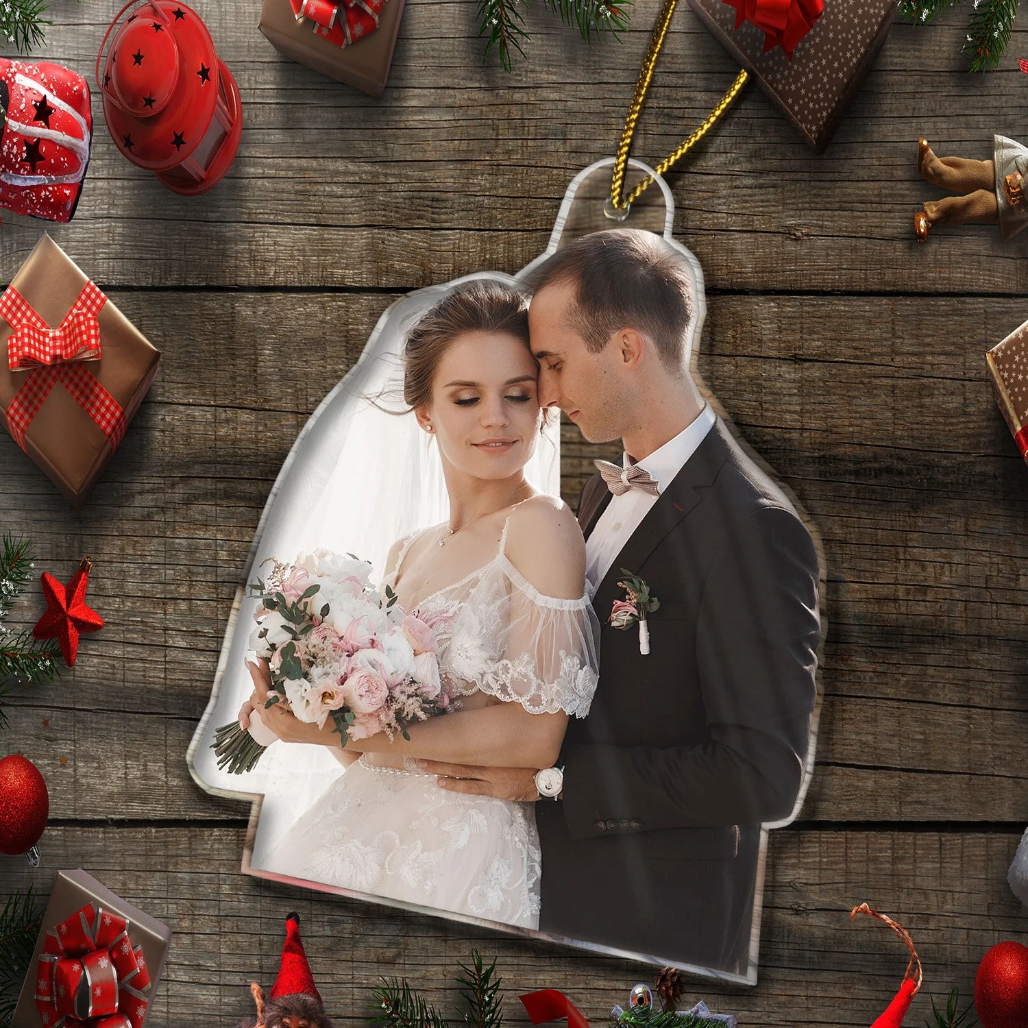 Custom Photo Our First Christmas Married - Gift For Couple, Bride, Groom, Engaged People - Personalized Acrylic Photo Ornament - Image 7