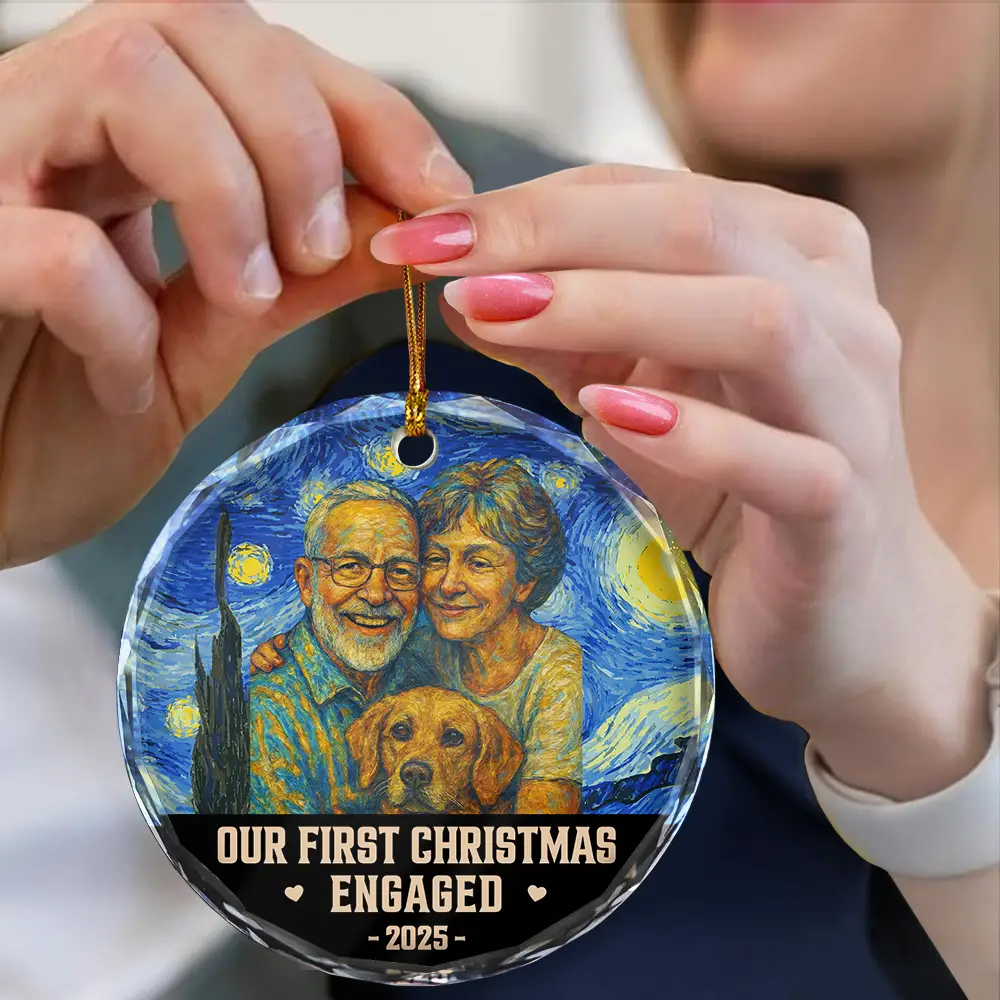 Custom Photo Our First Christmas Married - Personalized Circle Glass Ornament - Image 5