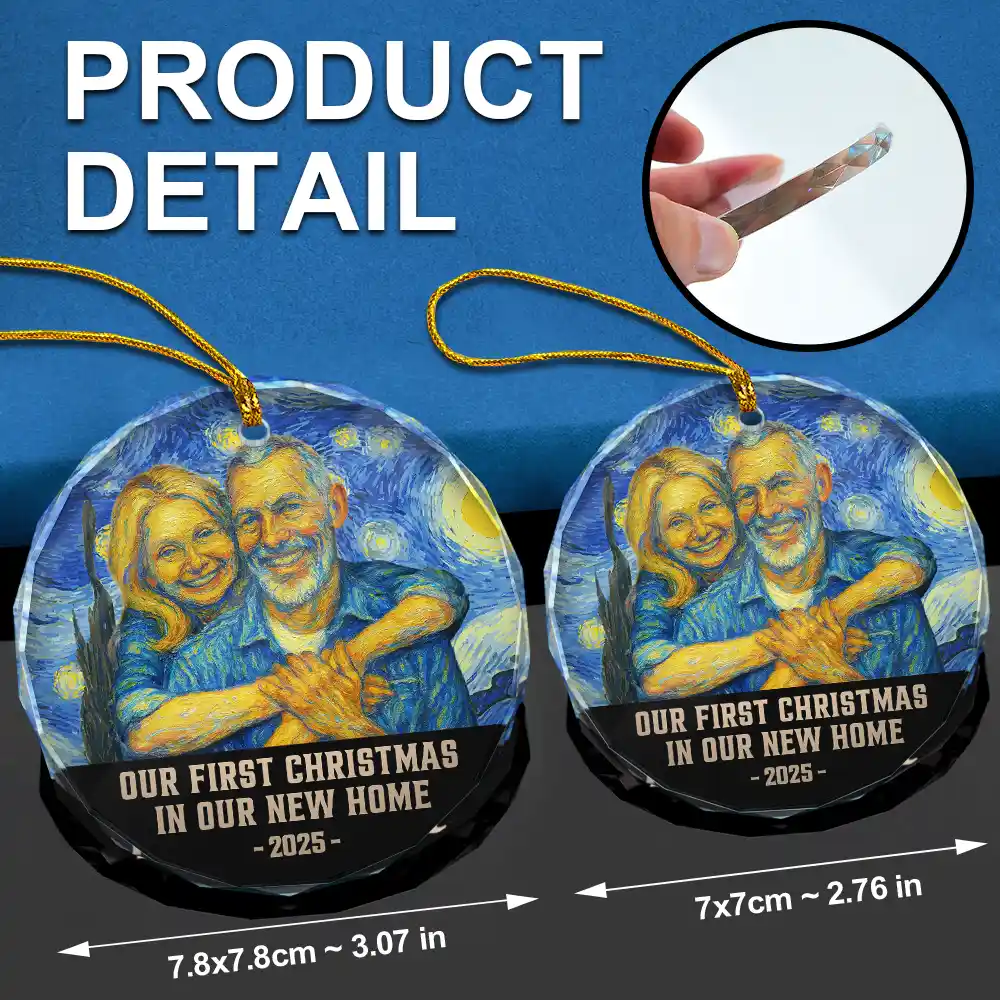 Custom Photo Our First Christmas Married - Personalized Circle Glass Ornament - Image 7