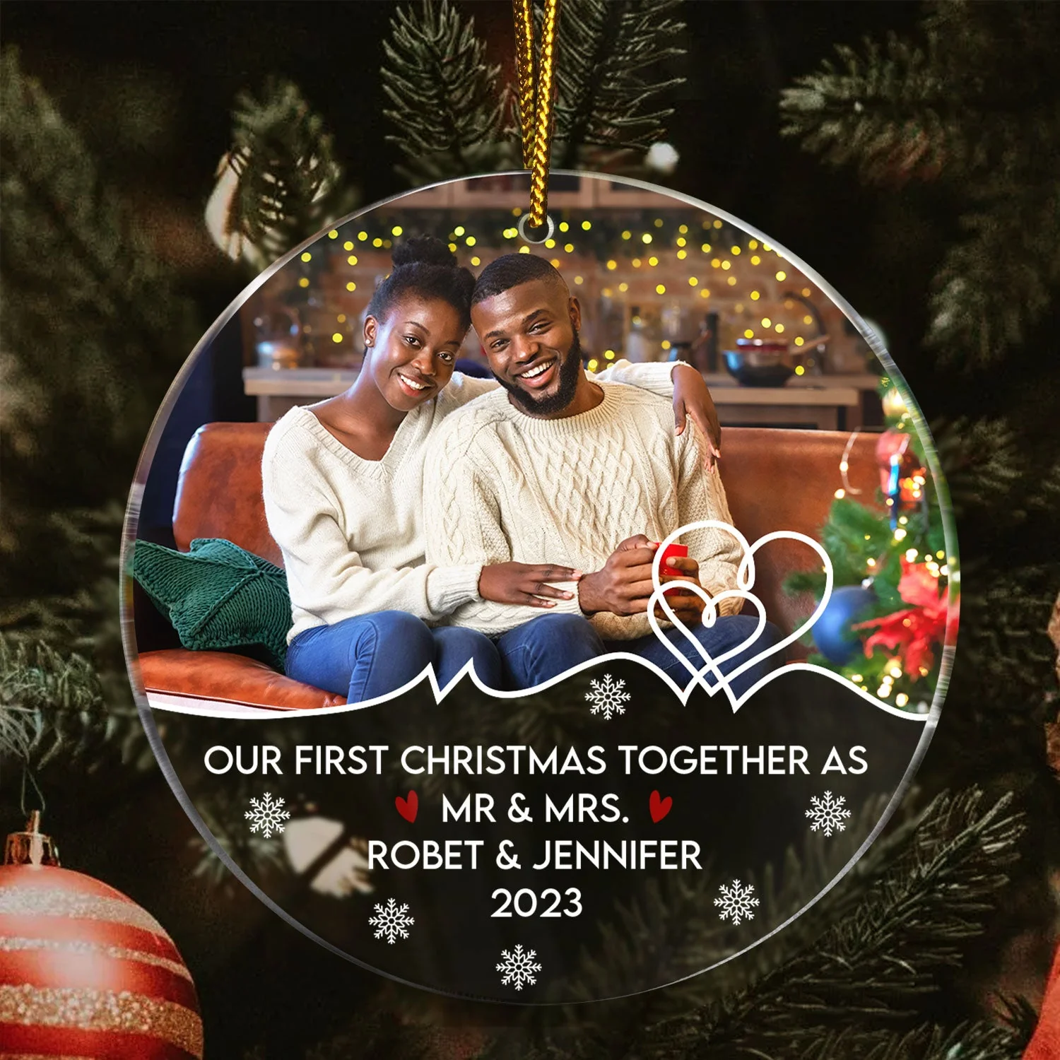 Custom Photo Our First Christmas Together - Christmas Gift For Couples, Spouse, Lover, Husband, Wife, Boyfriend, Girlfriend - Personalized Circle Acrylic Ornament - Image 3