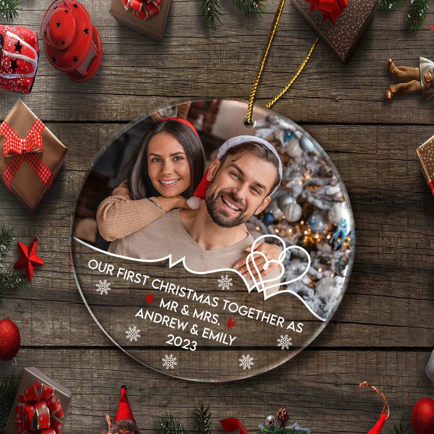 Custom Photo Our First Christmas Together - Christmas Gift For Couples, Spouse, Lover, Husband, Wife, Boyfriend, Girlfriend - Personalized Circle Acrylic Ornament - Image 5